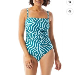Coco Reef Teal Zebra Print Shaping One-Piece Swimsuit